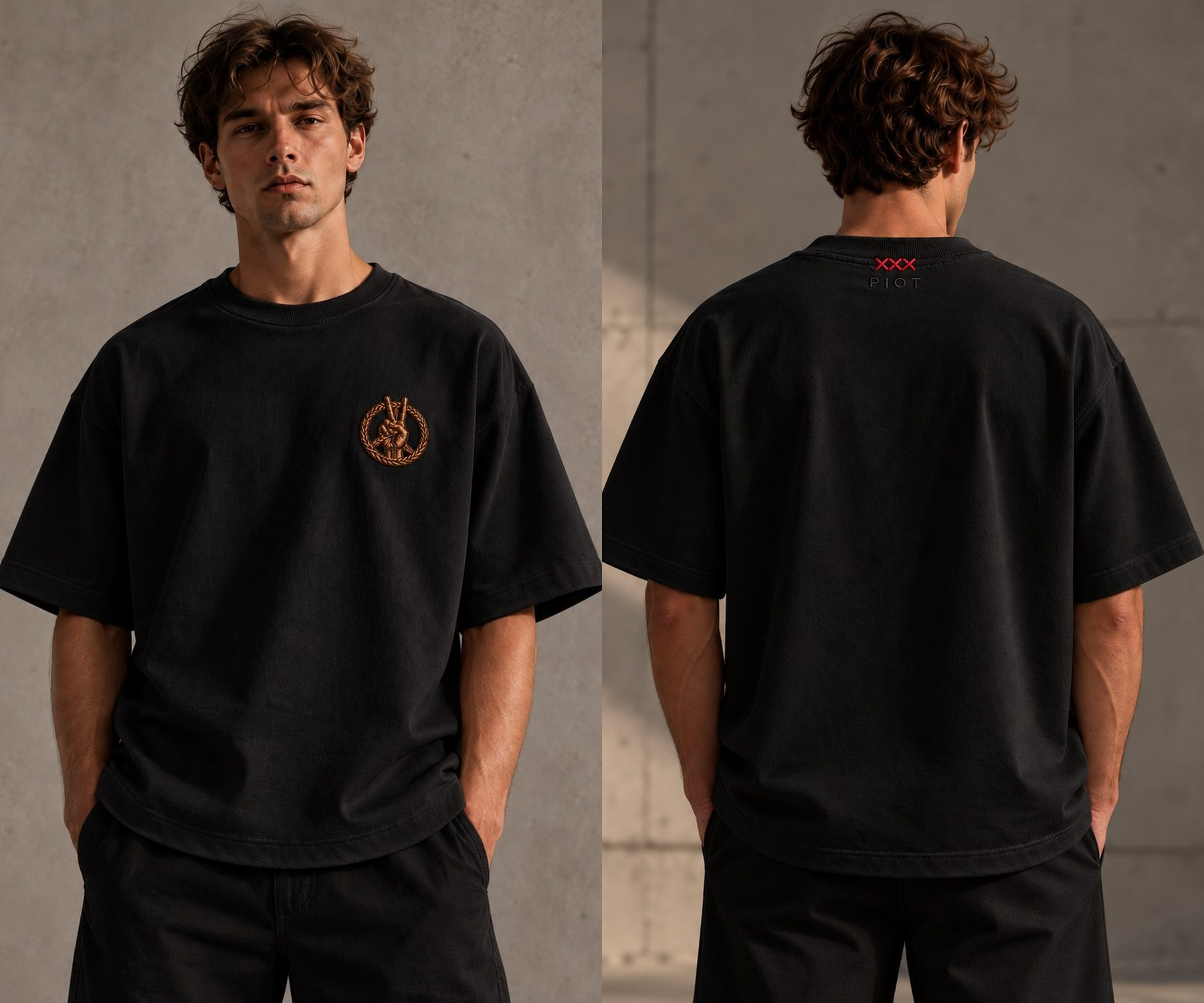 PIOT CLEAN BLACK worn front and back